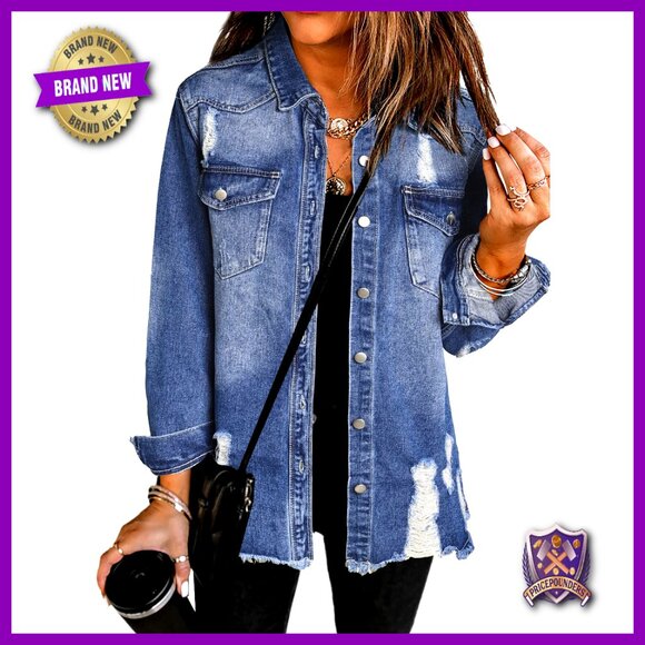 Oversized Distressed Denim Jacket Classic Retro Y2K Chic Boyfriend Fit